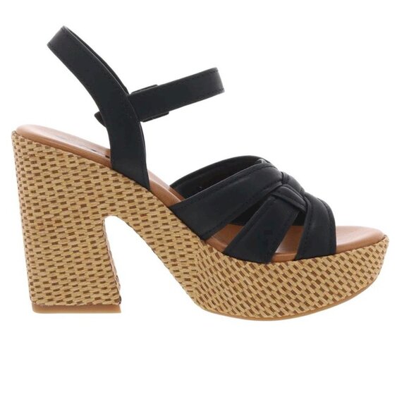 KORKS DEE Black Buckle Block Platform Heels Women's Size 11 New in Box - Picture 3 of 6